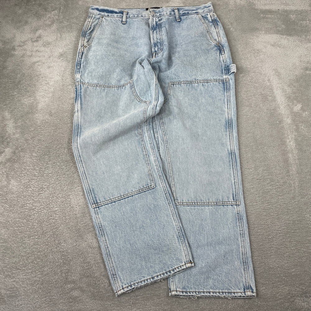 Abercrombie & Fitch 90s Loose Carpenter Jeans Mens 34x30 Light Blue Double Knee